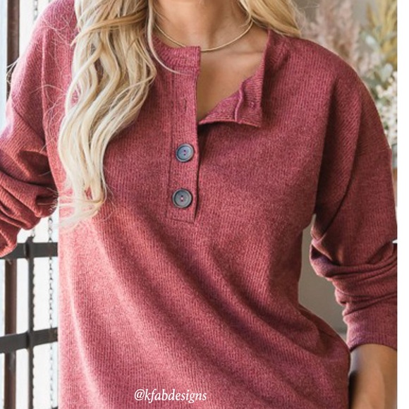 LAST 2! So Soft Henley Style Top with Side Slit Detail! - Picture 8 of 8